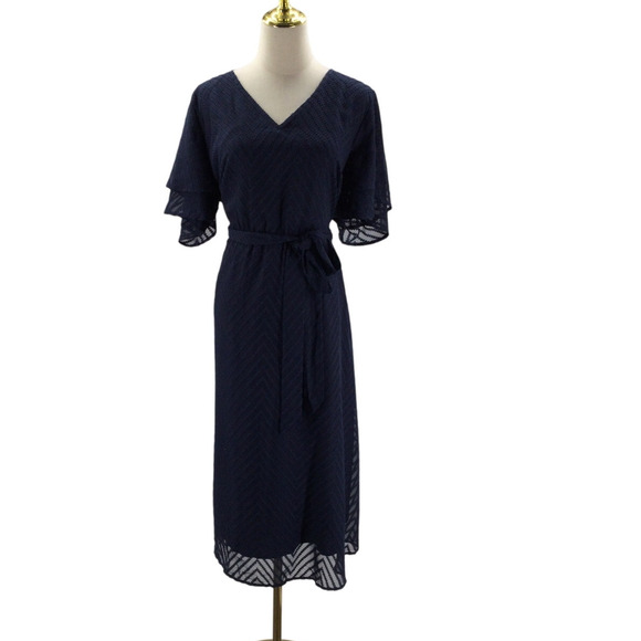 BLOOMCHIC 22-24 3X plus navy blue geometric textured midi dress NWT B62 - Picture 1 of 10
